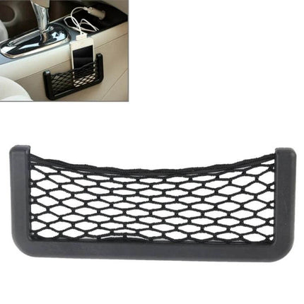 Elastic Car Net Storage Pocket with Adhesive, 20cm x 8cm black dashboard mesh pocket holding phone and cables