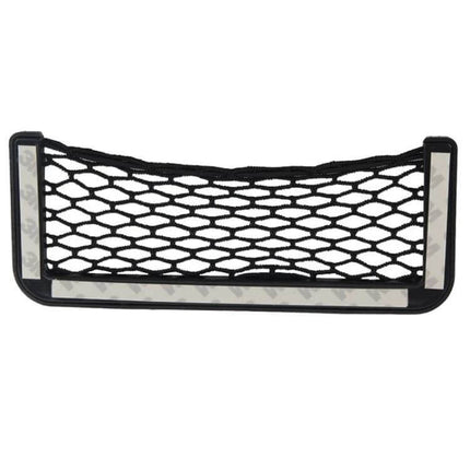 Elastic Car Net Storage Pocket with Adhesive, 20cm x 8cm - black elastic mesh pocket with 3M adhesive strip for dashboard or center console storage