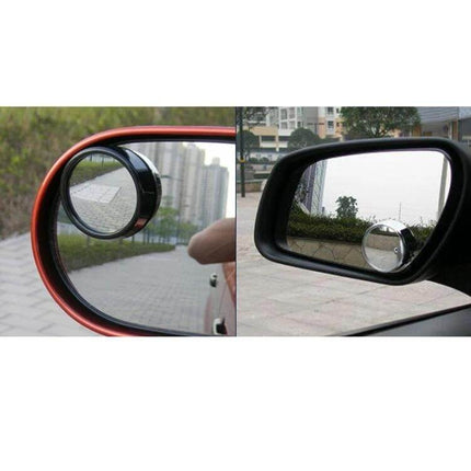 Set of 2 Black Wide Angle Adjustable Car Rear View Mirrors mounted on side mirrors showing convex 175R blind-spot reduction