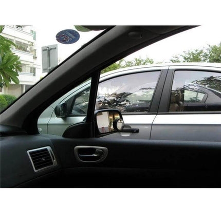 Set of 2 Black Wide Angle Adjustable Car Rear View Mirrors mounted on driver-side interior mirror showing expanded field of view