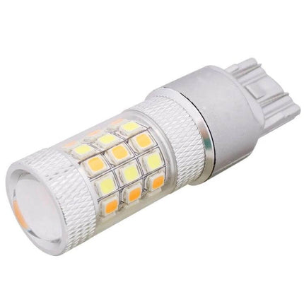 White and Amber LED Car Light Bulb for Parking and Turn Signals - dual-color compact plug-and-play parking and turn signal replacement bulb