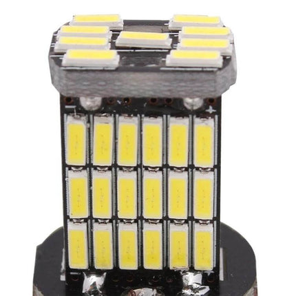 T15 White LED Car Parking Brake Light Bulbs 2 Pack close-up of multi-LED plug-and-play bulb showing rows of bright white SMD LEDs
