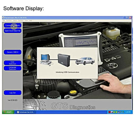 Toyota Diagnostic Cable for Routine Vehicle Checks at Home connecting PC to Toyota OBD port with software display monitoring engine codes