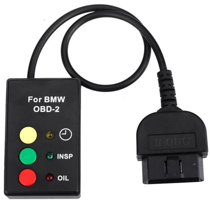 Reset Tool for BMW Service Intervals During Routine Maintenance - compact OBD2 reset device with INS P and OIL indicator lights