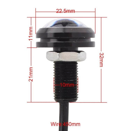 Eagle Eye Car Steering Light Dual Color White Yellow Daytime Running — compact dual-color LED with dimensions 22.5mm top, 32mm height, 10mm thread, 450mm wire