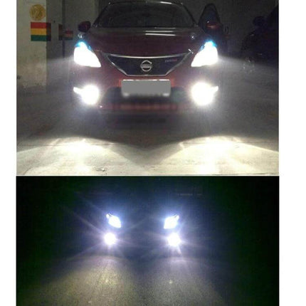LED Car Back Up Light Slim Design For Rear Fog Lamps shown installed on car with bright white beam, slim compact bracket, nighttime and garage views