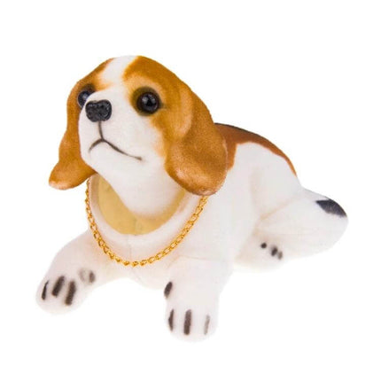 Lucky Beagle Shake-Head Car Ornament For Everyday Car Decor And Gifts — brown-and-white beagle dashboard shake-head figurine with gold chain