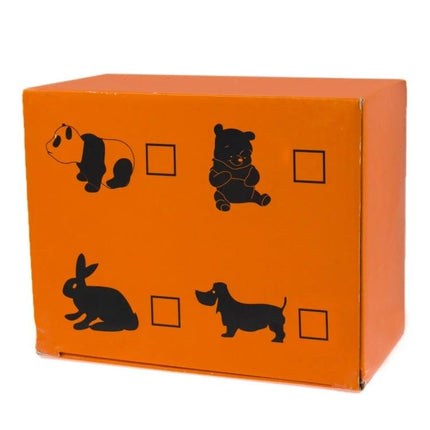 Lucky Beagle Shake-Head Car Ornament For Everyday Car Decor And Gifts - orange product box with black animal silhouettes (beagle, panda, rabbit, bear)