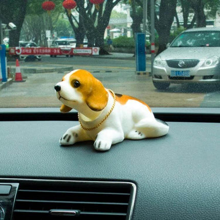 Lucky Beagle Shake-Head Car Ornament For Everyday Car Decor And Gifts - dashboard beagle bobblehead with gold chain, compact lightweight car decoration