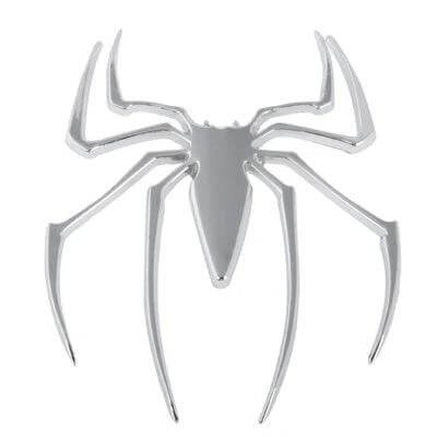 Metal Spider Chrome Badges with Adhesive, 75mm x 60mm - chrome metal spider badge with self-adhesive backing for cars, laptops, home decor