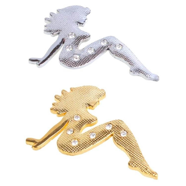 Metal Chrome Badge with Beautiful Girl Diamond Design for Cars - chrome and gold car hood emblems with rhinestones