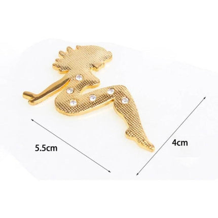 Metal Chrome Badge with Beautiful Girl Diamond Design for Cars - gold textured girl car emblem, 5.5x4cm, adhesive decorative badge