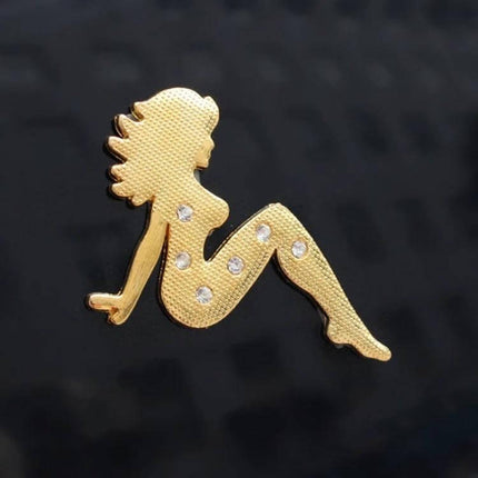 Metal Chrome Badge with Beautiful Girl Diamond Design for Cars - gold silhouette car badge with crystal accents