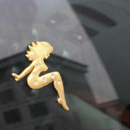 Metal Chrome Badge with Beautiful Girl Diamond Design for Cars - gold girl silhouette car badge with rhinestones on hood or trunk