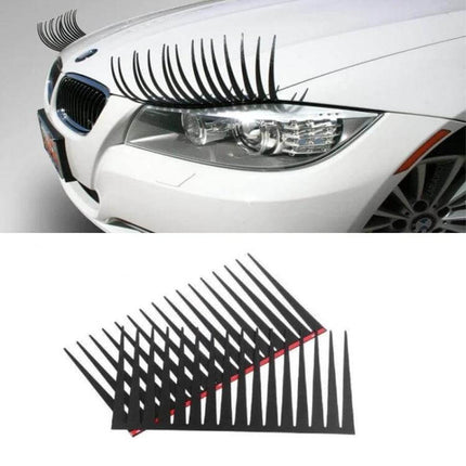 Etle Decorative Vehicle Eyelashes Set for Cars, 2 Pieces - black peel-and-stick car headlight eyelashes shown on white car and two-strip set
