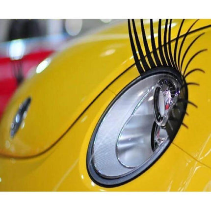 Etle Decorative Vehicle Eyelashes Set for Cars, 2 Pieces applied on yellow car headlight for playful customization