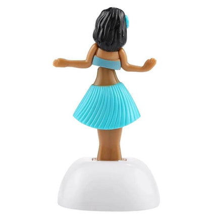 Solar Powered Bobble Head Dancing Car Ornament - Hula Princess dancing hula girl dash ornament with adhesive base, turquoise skirt and solar-powered bobble head