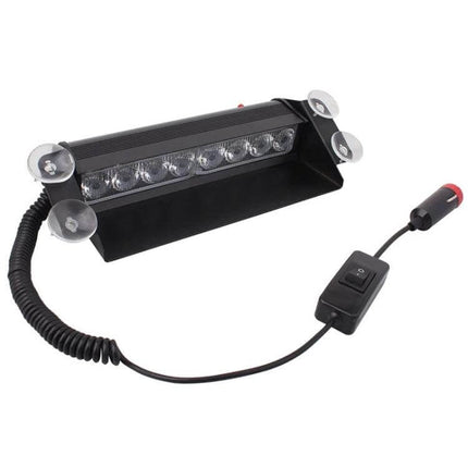 Car Emergency Dash Strobe Light With Three Modes For Vehicle Safety - 8 LED windshield/dash strobe with cigarette lighter plug and suction cups