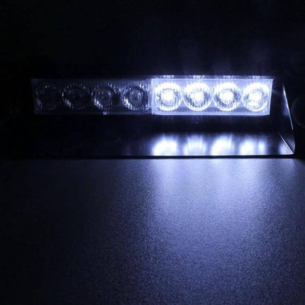 Car Emergency Dash Strobe Light With Three Modes For Vehicle Safety mounted on dash showing 8 LEDs illuminated via cigarette lighter plug
