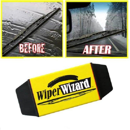 Wiper Wizard Windshield Wiper Blade Restorer for Clear Visibility - before and after streak-free wiper cleaning with compact yellow wand