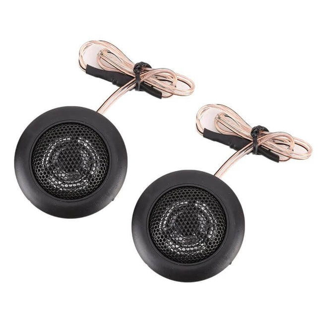 Two Pack Mini Dome Car Tweeters For Smooth Everyday Sound – compact black dome tweeter pair with wires for 12V car audio upgrades