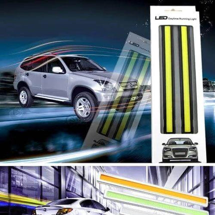 Blue DRL LED Light Bar for Cars, 2-Pack Waterproof Daytime Running Lights - blue COB LED daytime running lights in aluminum alloy housing, easy mount