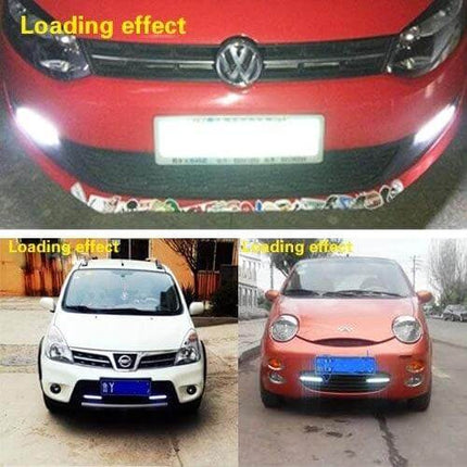Blue DRL LED Light Bar for Cars, 2-Pack Waterproof Daytime Running Lights - blue COB DRL mounted on front bumper of multiple cars, waterproof aluminum housing