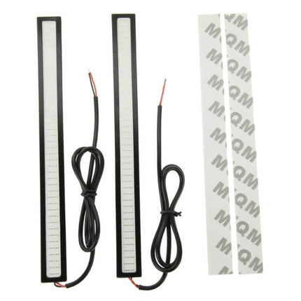 Blue DRL LED Light Bar for Cars, 2-Pack Waterproof Daytime Running Lights - slim blue COB LED bars with wires and adhesive strips