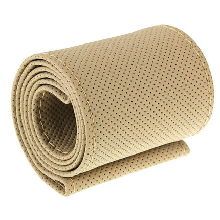 PU Leather Steering Wheel Cover With Needle And Thread 54x10.5cm beige perforated roll with included needle and thread for DIY installation