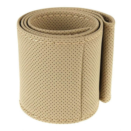 PU Leather Steering Wheel Cover With Needle And Thread 54x10.5cm - beige perforated PU leather roll with included sewing kit