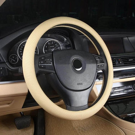 PU Leather Steering Wheel Cover With Needle And Thread 54x10.5cm beige perforated fit for 38cm steering wheel with included needle and thread