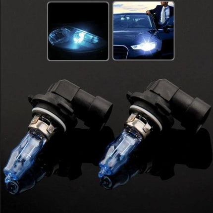 Halogen Car Headlight Bulb Direct Replacement Pair shown as 12V 9005 halogen bulbs with stainless lamp holders for easy installation