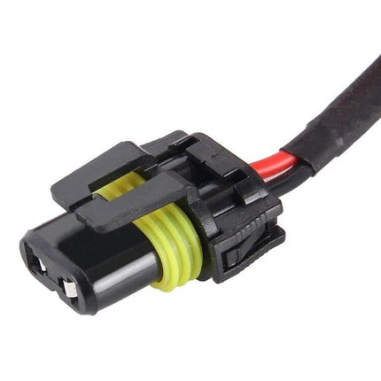 H11 Slim HID Xenon Headlight For Cars 6000K Color Temperature - close-up of H11 wiring connector with waterproof seal and red/black wires