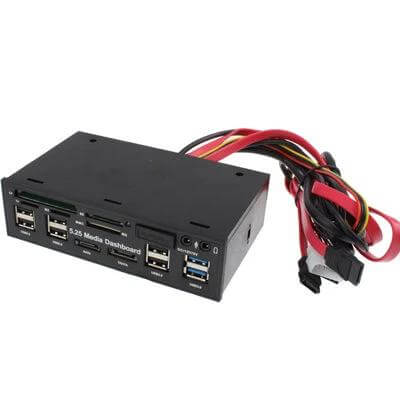 5.25 Inch PC Media Panel with USB Ports and Card Reader - front view showing USB3.0, USB2.0, card reader and audio ports for desktops