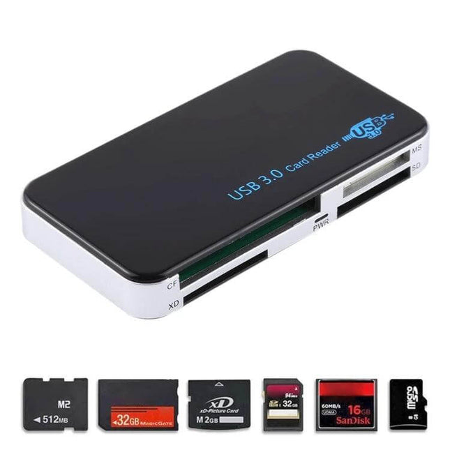 USB 3.0 Card Reader for Various Memory Cards and Devices - compact multi-slot USB 3.0 reader with SD, microSD, M2, XD, CF card support