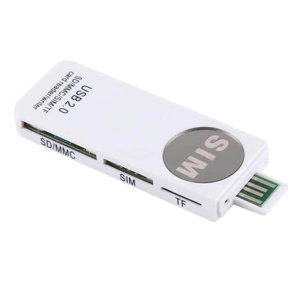 Universal Card Reader for SD, MMC, SIM, and TF Cards - white USB 2.0 multi-slot reader for SD/MMC, SIM and TF card data transfer