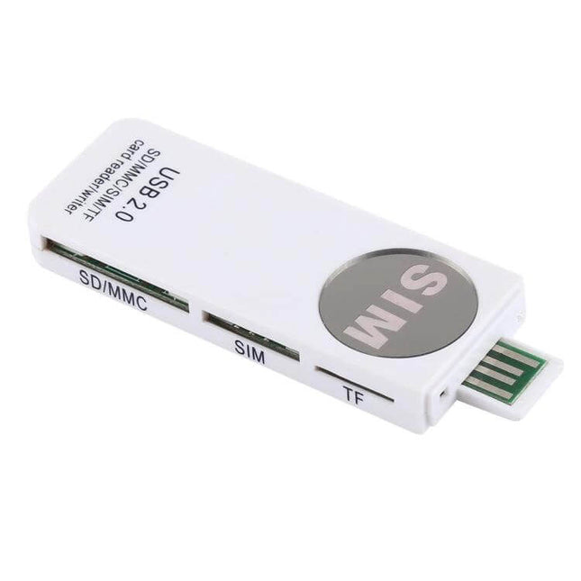 Universal Card Reader for SD, MMC, SIM, and TF Cards - white USB 2.0 multi-slot reader for SD/MMC, SIM and TF card data transfer