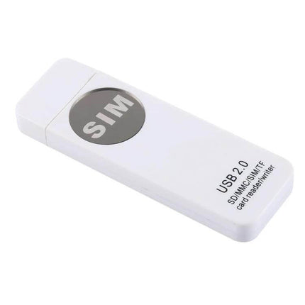 Universal Card Reader for SD, MMC, SIM, and TF Cards white USB 2.0 multi-slot reader for transferring photos and swapping SIMs