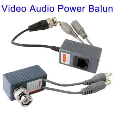 CCTV Balun Transceiver Cable for Video and Power Transmission - BNC to RJ45 video audio power balun pair for CCTV camera installations