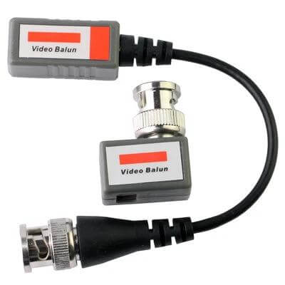 Passive Video Balun for Transmitting CCTV Signals via Cat5 Cable small gray balun with BNC connector and cable for CCTV extension