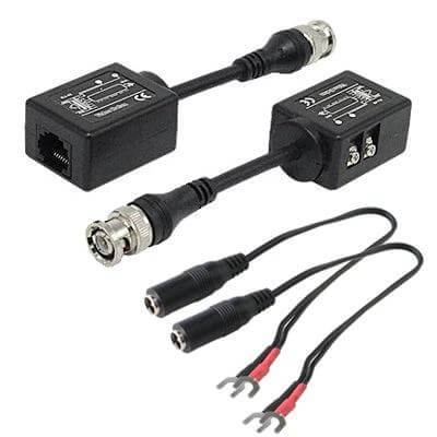 Passive Video Balun for CCTV Systems Using UTP Cable black passive balun pair with BNC and RJ45 connectors for CCTV video and audio