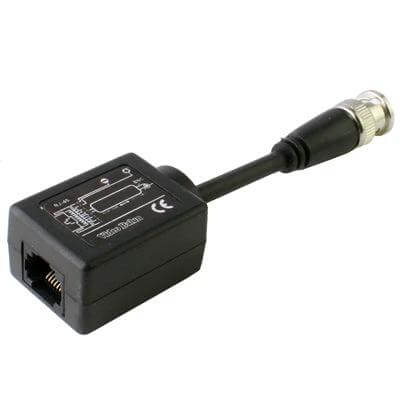 Passive Video Balun for CCTV Systems Using UTP Cable black balun with BNC and RJ45 connectors for long-distance video transmission
