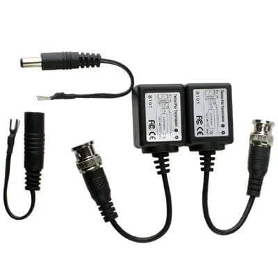 Passive Balun Set for Twisted Pair CCTV Transmission - pair of passive video baluns with BNC and DC connectors for reduced interference and clear CCTV feeds