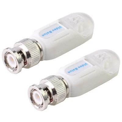 Passive Video Balun for CCTV Signal Extension via CAT5 Cable - pair of white BNC passive video baluns for CCTV over CAT5