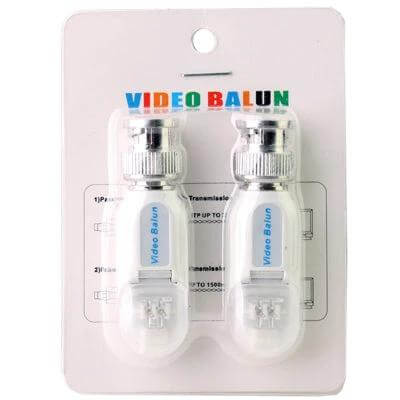 Passive Video Balun for CCTV Signal Extension via CAT5 Cable - pair of passive video baluns in blister pack for extending CCTV over CAT5