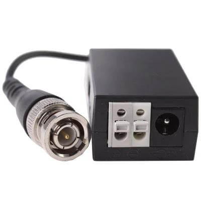 Active UTP Video Receiver for Secure Video Transmission - black video balun with BNC connector and power jack for CCTV over UTP