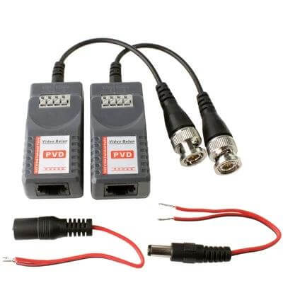 Passive Video Balun for Transmitting Video and Data over UTP Cable - Pair of passive baluns with BNC and RJ45 connectors for CCTV over UTP