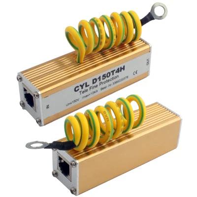 Telecom Surge Protector for Audio Signal Devices gold RJ11 inline protector with grounding coil, two-unit set for home audio and office telecom