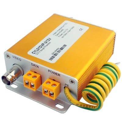 3-in-1 Surge Protector for Security Power and Video Signals metal enclosure protecting video, data and 12V power lines for CCTV installations