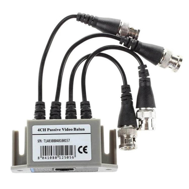 4-Channel Video Balun for Transmitting BNC Signals over UTP Cable compact 4-channel passive video balun with four BNC pigtails and UTP connector